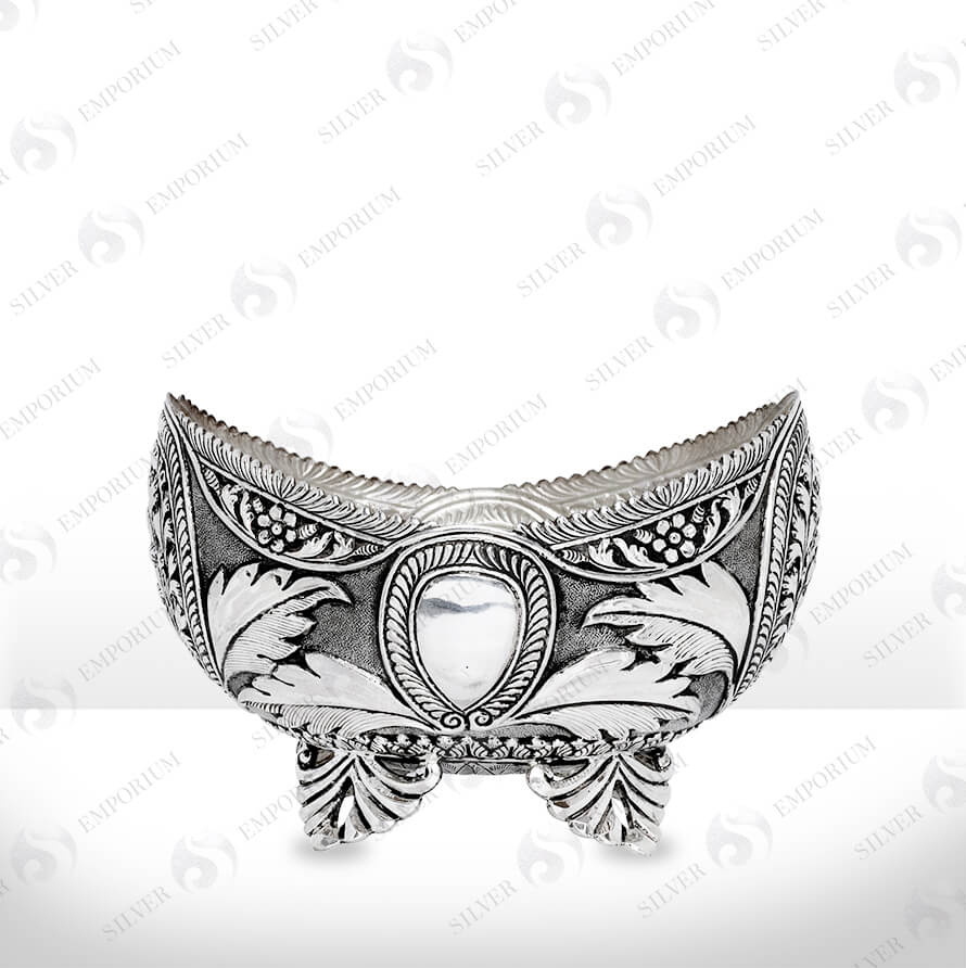 Silver Leaf Embossed Fruit Bowl