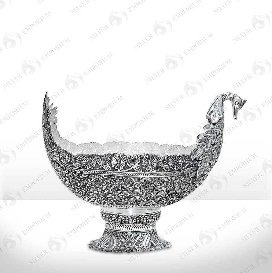 Silver Peacock inspired fruit bowl 