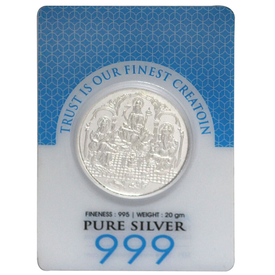Pure Silver 999 Trimurti (Ganeshji, Laxmiji and Saraswatiji) Coin (Silver) 20 Grams