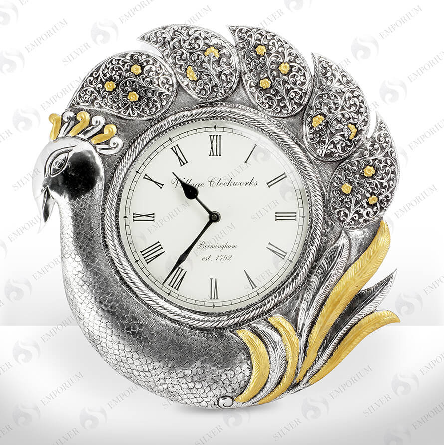 Peocock Silver Wall Clock