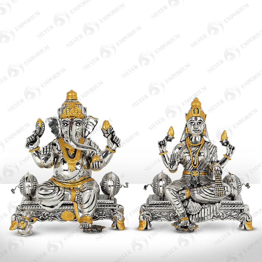 Silver Ganesh and Laxmi Murti