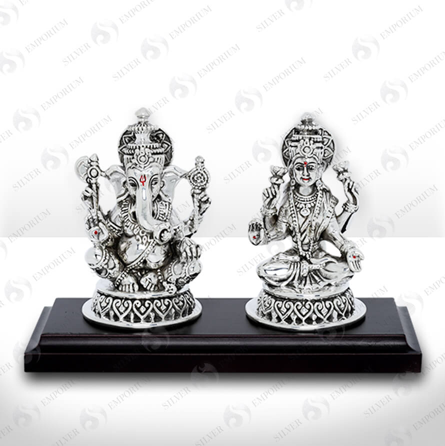 Silver Ganesh Laxmi Murti