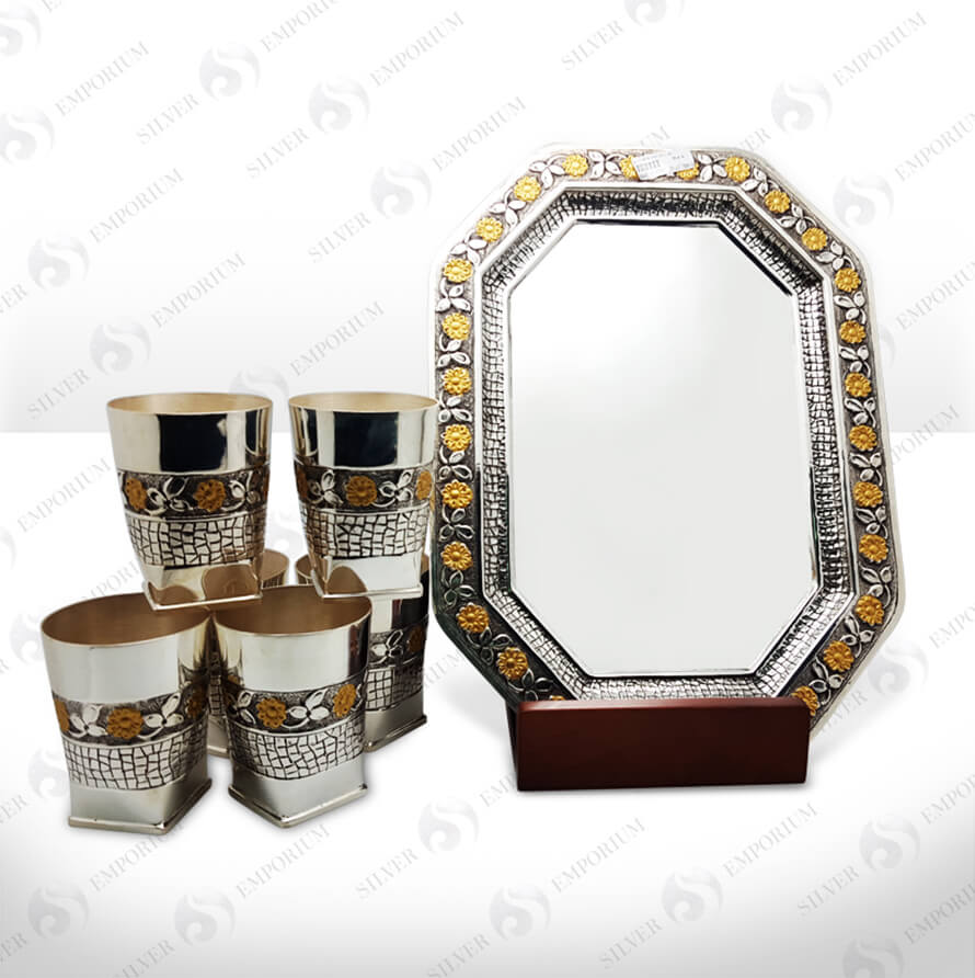 Silver Glass and Tray Set