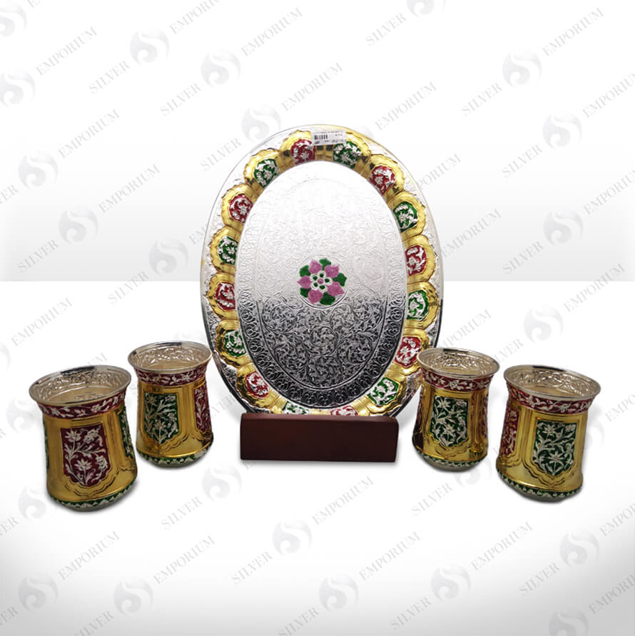 Silver Glass and Tray Set