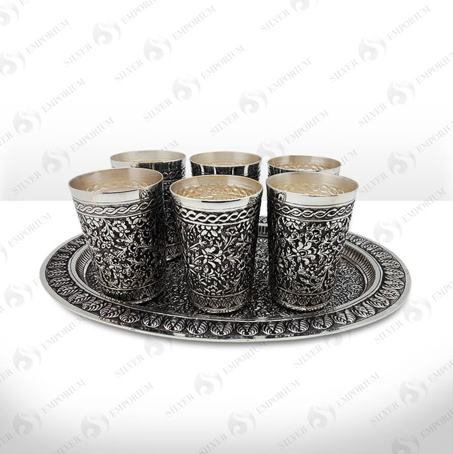 Silver Glass and Tray Set